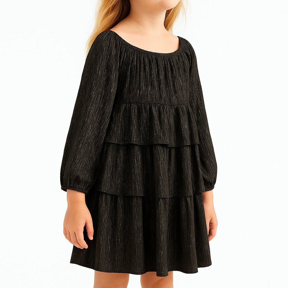 Black Metallic Tiered Dress